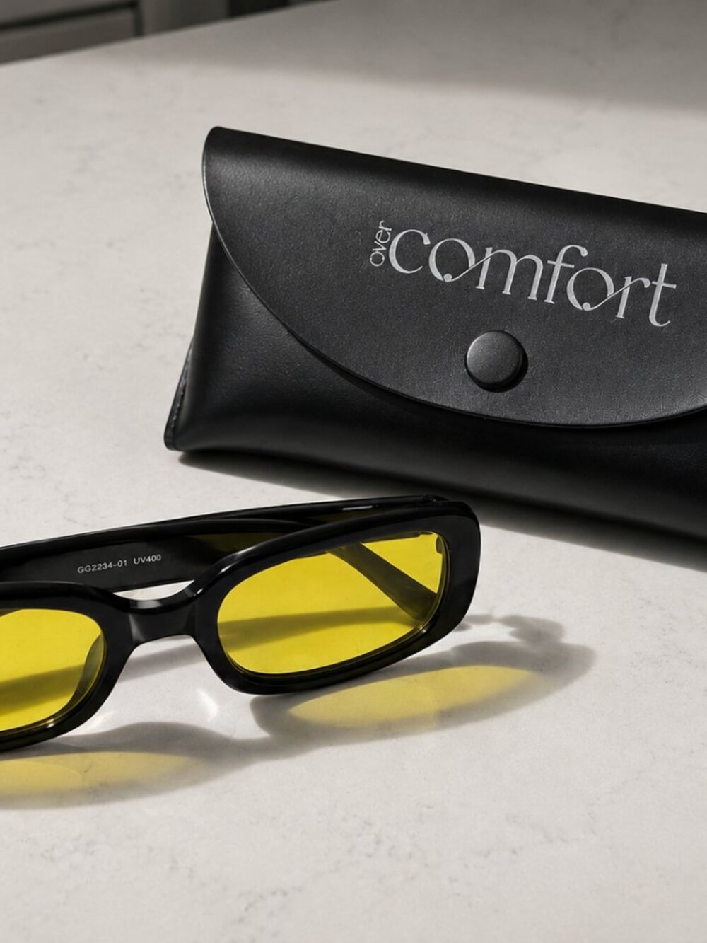 Comfort Yellow Lens Sunglasses Black Rectangle Frames UV400 w/ Case Unisex
